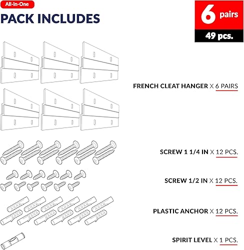 Miniatura 2 de Colgador de cuadros para tacos franceses, 2 pulgadas, 6 pares, colgador Z de aluminio entrelazado, kit de accesorios para colgar pintura de pared,