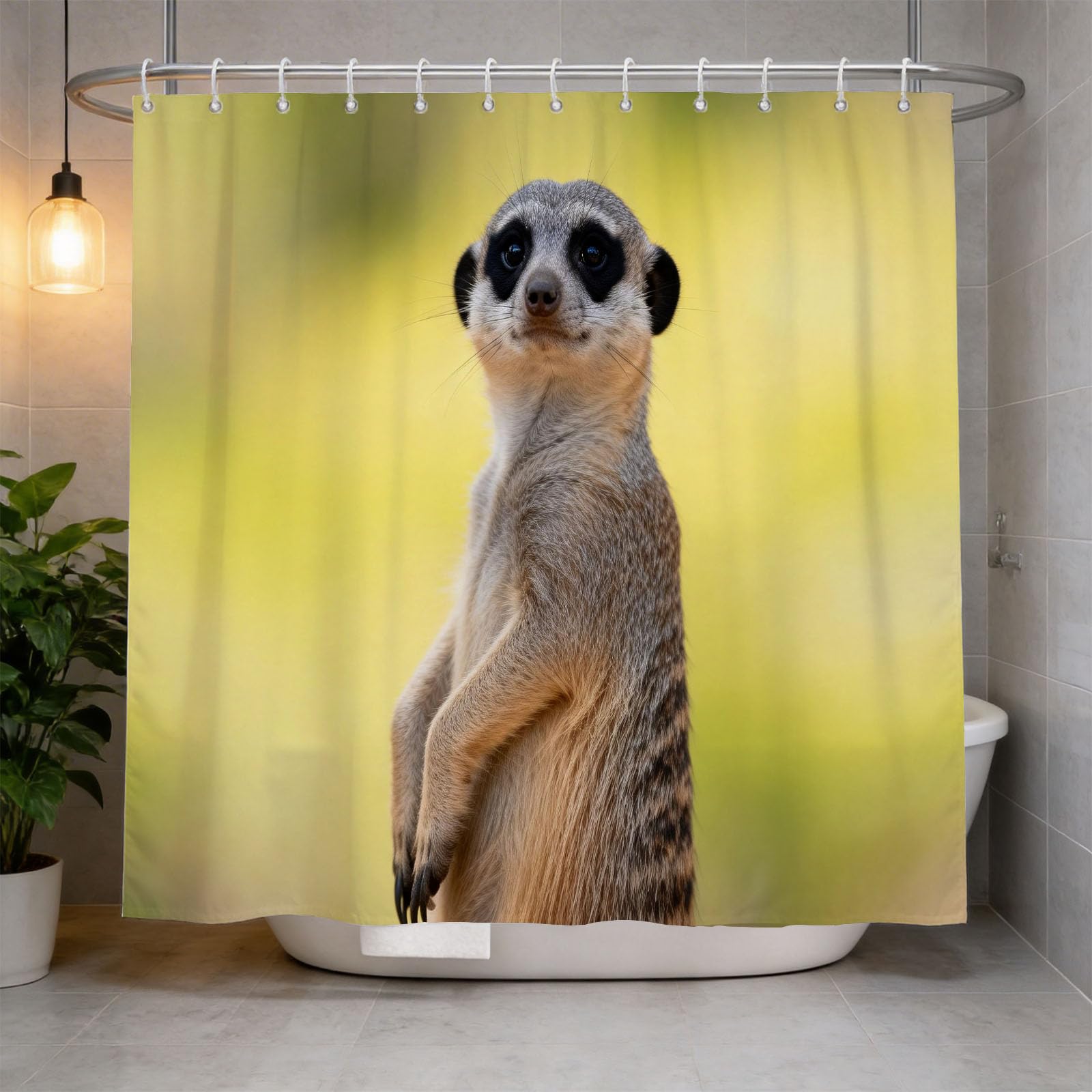Hongduo 3D Meerkat Shower Curtain for Stalls Bathtubs Savanna Animals Bathroom Decor Shower Curtain Set Polyester Fabric Waterproof 180x200cm/71X79 Inch with Hooks