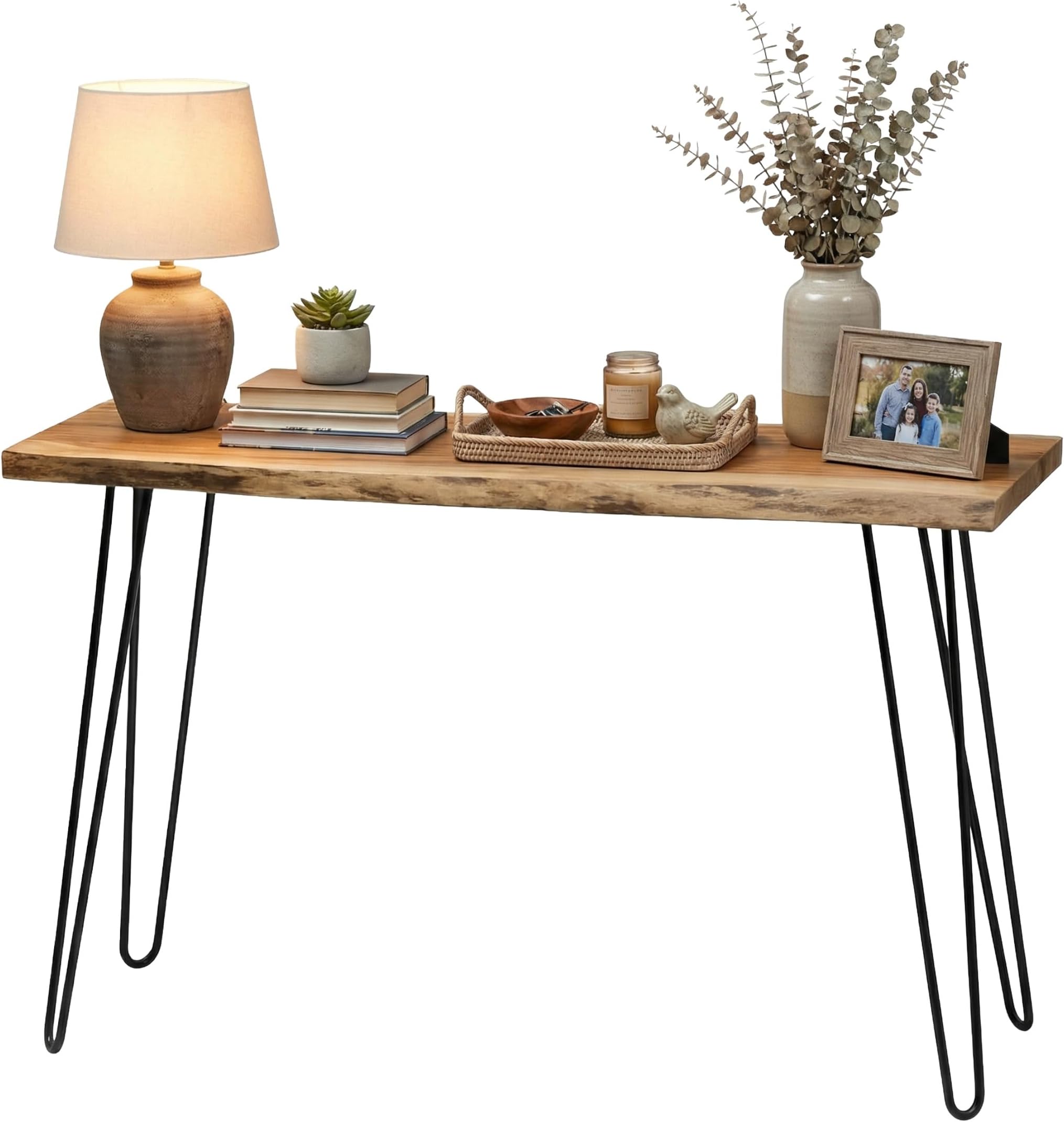 Live Edge Wood Console Table with Hairpin Metal Legs – Rustic Solid Wood Sofa Table, Narrow Entryway Hallway Table, Industrial Farmhouse Media Console for Living Room (48 Inch)