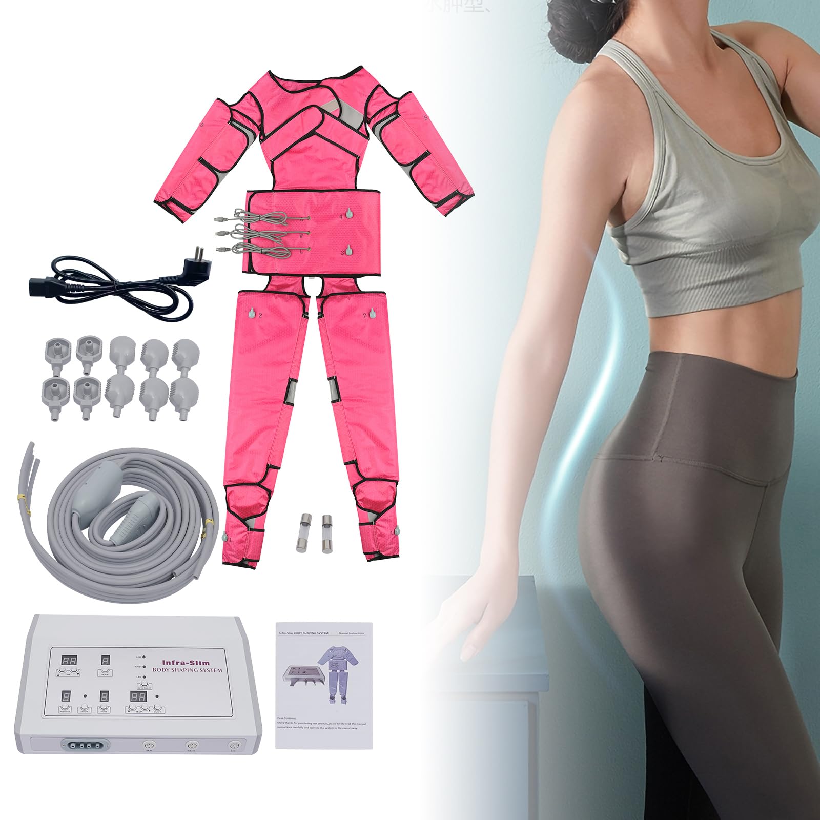 Lymphdrainage Gerät Ganzkörpermassagekostüm mit 7 Massageintensitätsstufen, Infrarotwärme und Luftdruckmassage, 35-80°C Warmhalten Rosa