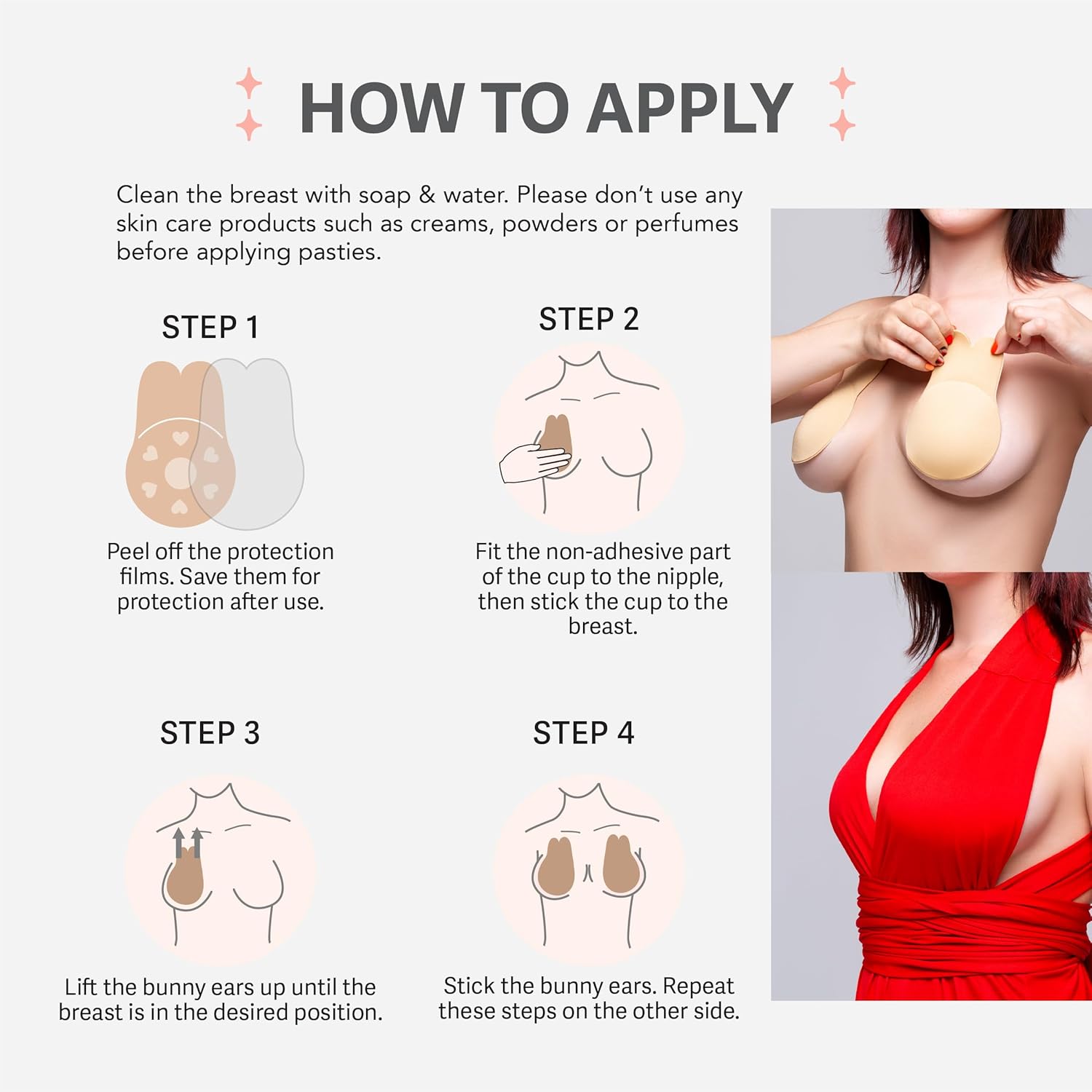 COCO BRANDS Womens Nipple Covers - Reusable Microfiber Adhesive Sticky Breast Petals Pasties Nipple Covers with Lift (S-XL) - Image 4