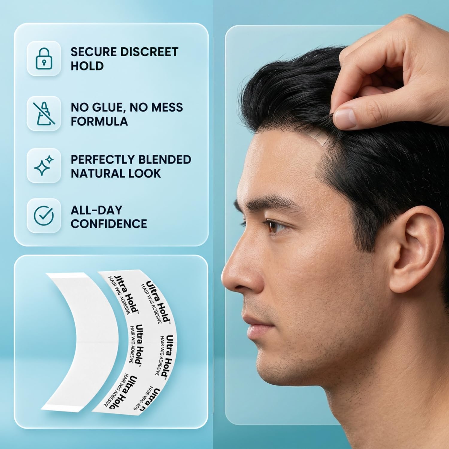Ultra Hold Waterproof Double-Sided Tape for Hair Patch & Wig (36 Pieces) Strong Grip & Invisible Hair System Adhesive, Hair Patch Tape for Men & Women | Long Lasting & All Weather Resistant 2