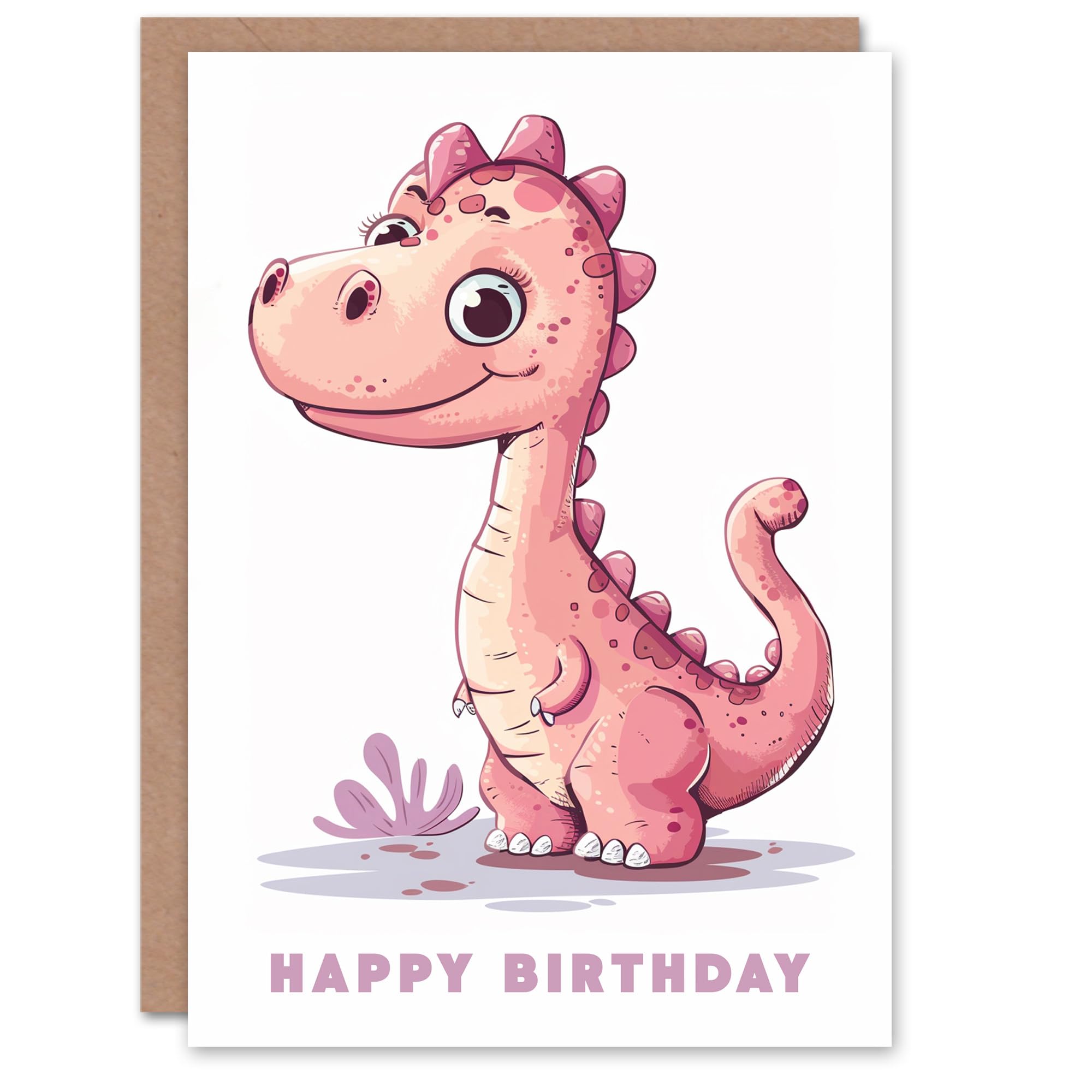 Artery8 Birthday Card Cute Pink Baby Dinosaur Cartoon Kids Child For Son Daughter Girl Boy Happy Card