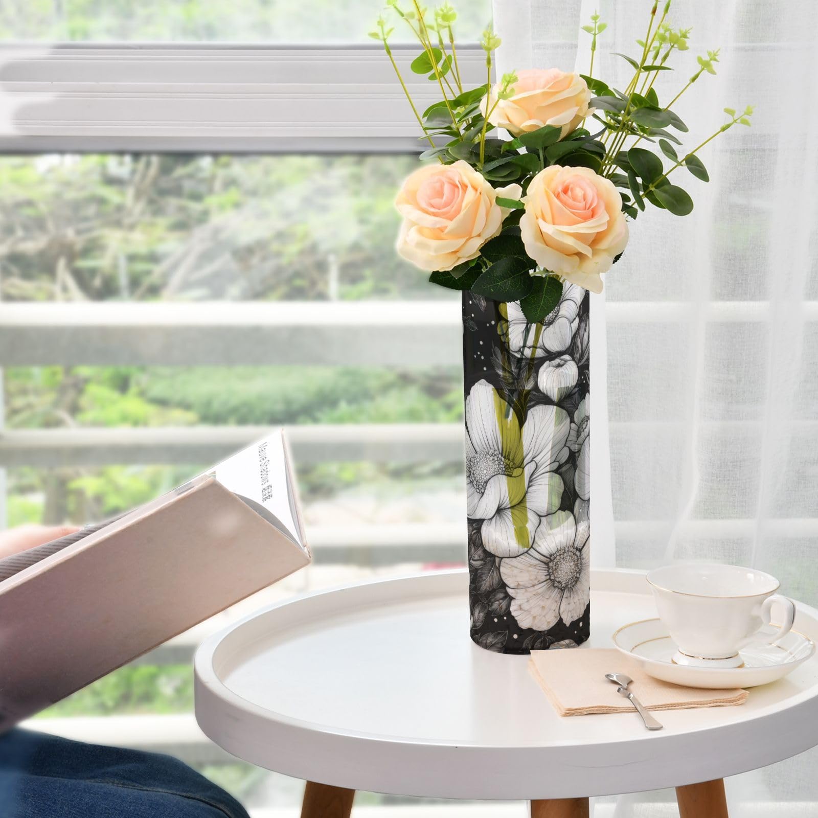 Amazon.com: Msyxl White Flowers Black Flower Vase 3.9x11.8 in