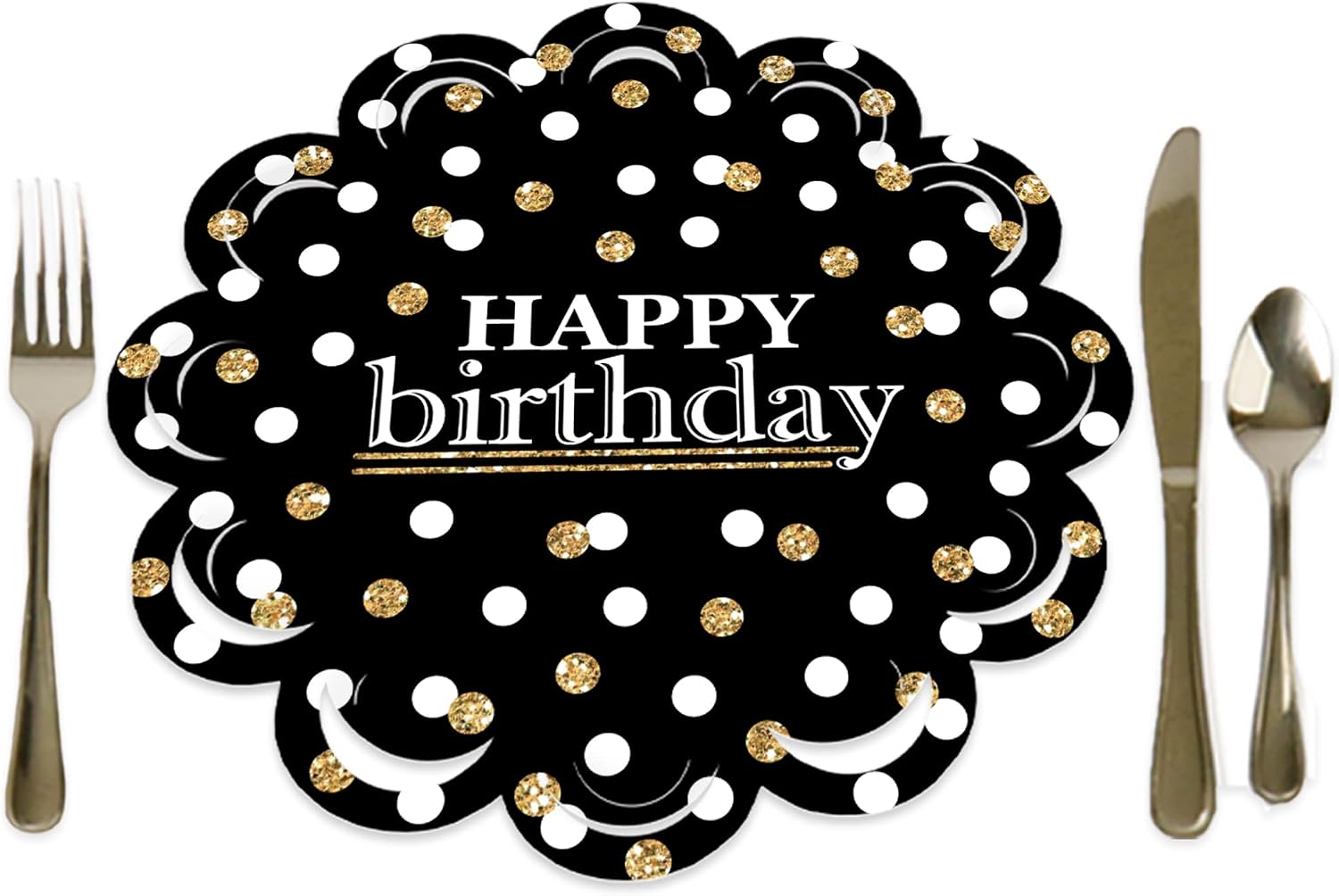 Big Dot of Happiness Adult Happy Birthday - Gold - Birthday Party Round Table Decorations - Paper Chargers - Place Setting for 12