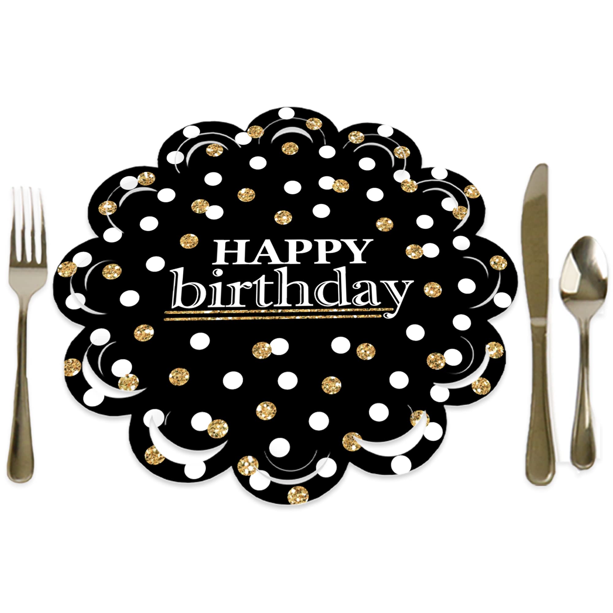 Big Dot of Happiness Adult Happy Birthday - Gold - Birthday Party Round Table Decorations - Paper Chargers - Place Setting for 12