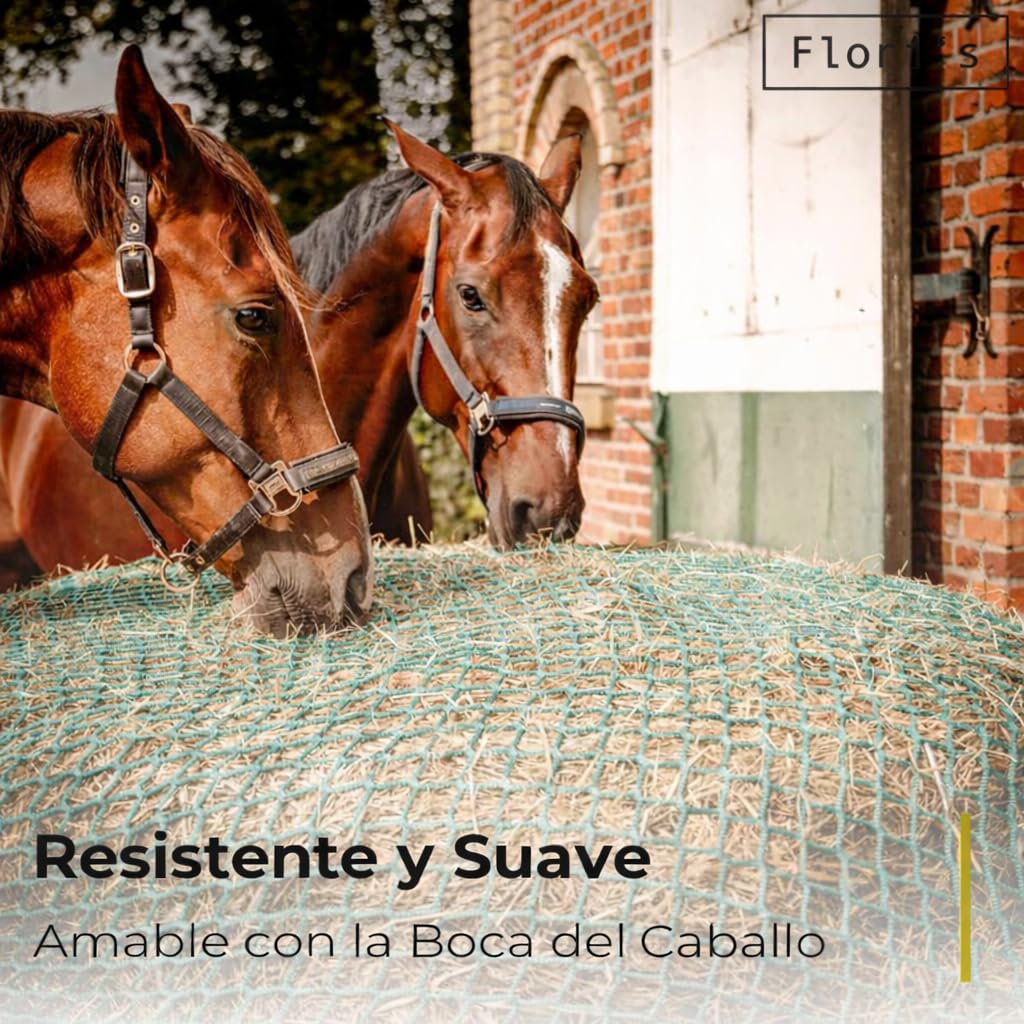Flori's® Red de heno redonda, diámetro de 150 cm, altura de 150 cm, ancho de malla 4,5 x 4,5 cm, red de heno estable para caballos para alimentación adecuada a las especies, red redonda adecuada para