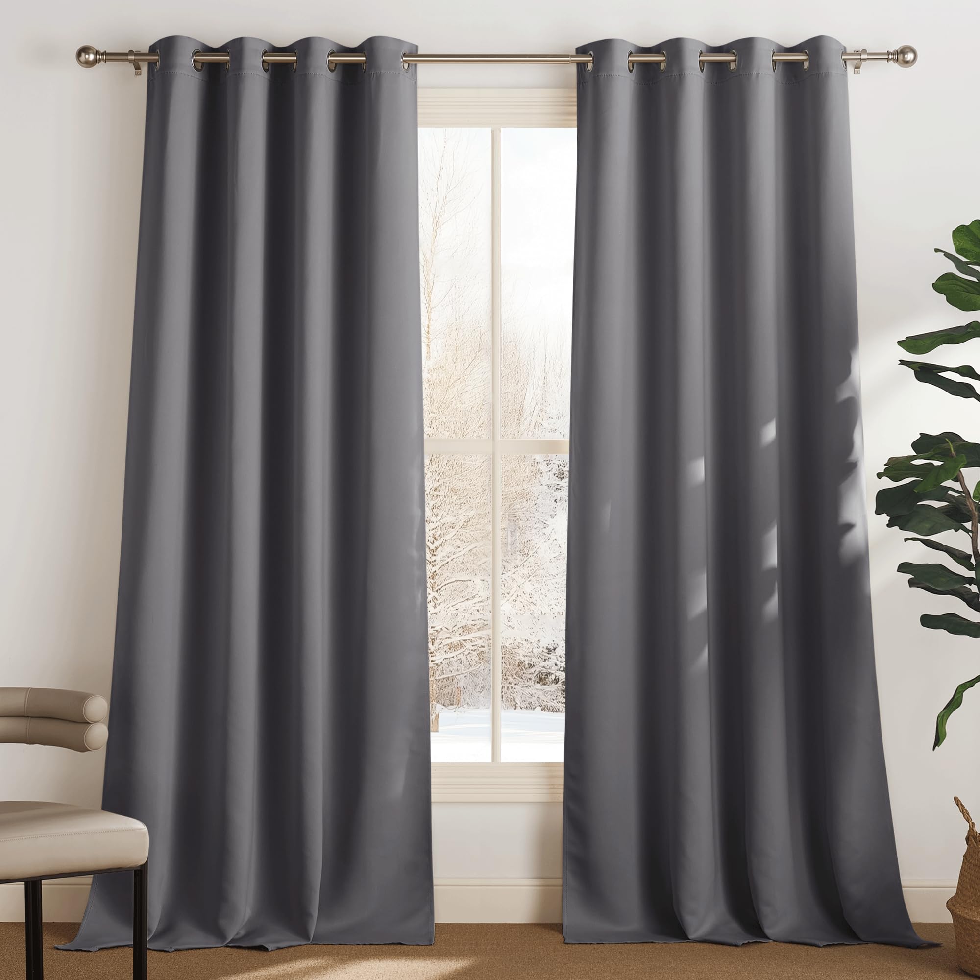 PONY DANCE Tende Oscuranti per Interni 2 Pezzi L 140 x A 240 cm Tende Termiche per Soggiorno e Camera da Letto Curtains Oscurante ad Anelli per Salotto Moderne, Grigio