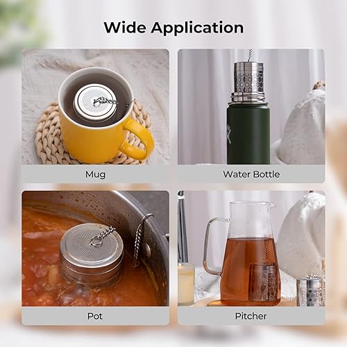 Miniatura 4 de Reinmoson Colador de Té Grande para Té Suelto y Especias para Cocina, Coladores de Malla Extra Fina, Colador de Té de Hojas Sueltas de Acero
