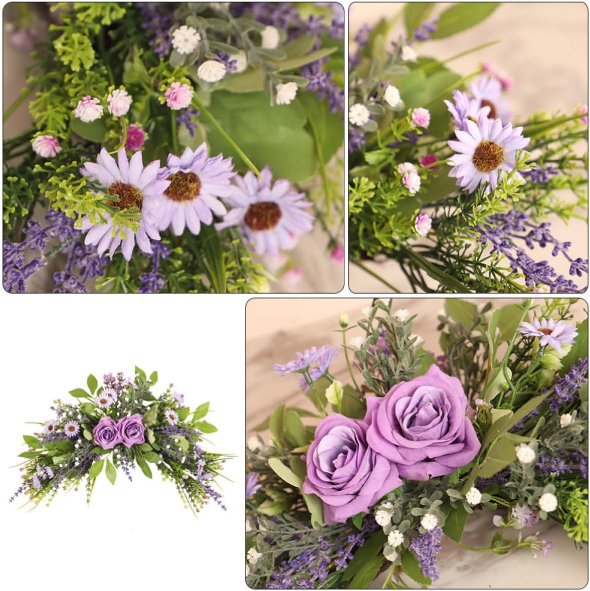 Generic Realistic Silk Flower Wreath Lightweight with Faux Chrysanthemum and Rose Garland Decorative Floral Door Hanging for Spring and Holiday Parties, for Weddings and Home Décor