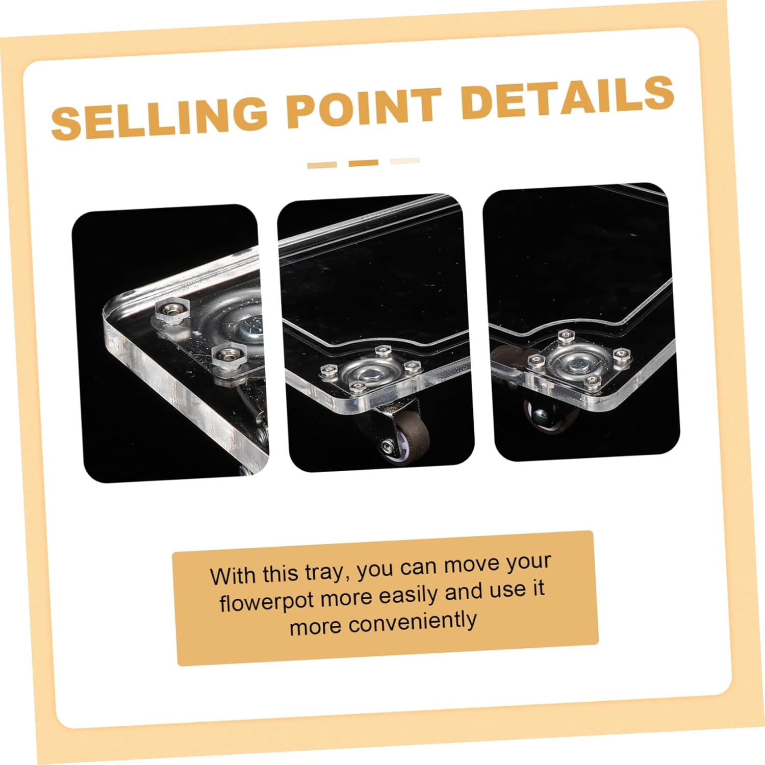 1pc Square Flowerpot Tray Wheels Transparent Plant Container Holder for Flowerpot Base Strong Bearing Capacity