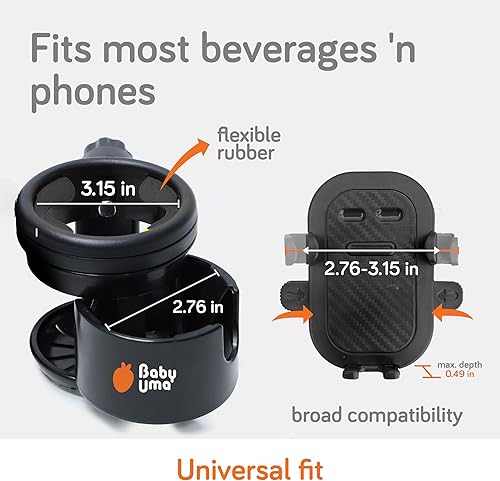 Miniatura 3 de Baby Uma Soporte para teléfono 3 en 1 - Soporte universal para portavasos para cochecito con soporte de teléfono de 360, portavasos Stanley para