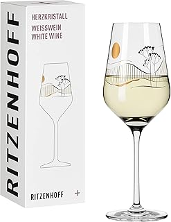 RITZENHOFF 3011008 White Wine Glass 300 ml - Series Heart Crystal No. 8 - Glass with Japanese Motif in Rose Gold - Made in Germany