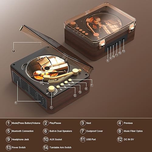 Miniatura 6 de Reproductor de CD portátil Bluetooth con altavoces, reproductores de CD de escritorio Lehwey para el hogar, altavoces estéreo duales integrados,