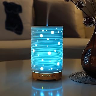 Ceramic Aromatherapy Diffuser Stone ultrasonic Cool Mist Scent Essential Oil Diffuser Humidifier with Intermittent Mist & LED 7 Colors Changing Night Light for Bedroom Office Home Décor