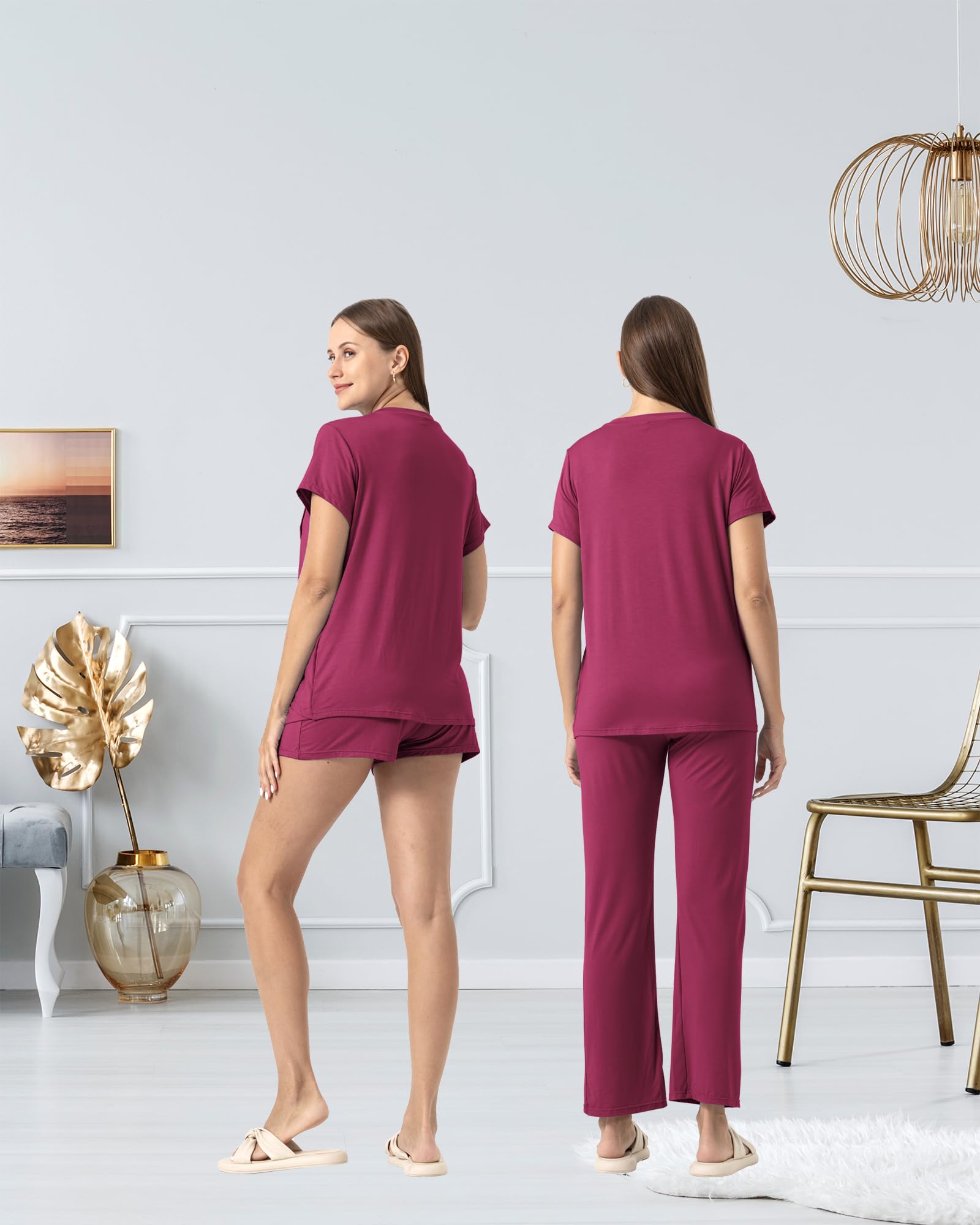SUNNYBUY 3-teiliges Still-Pyjama-Set für die Zeit nach der Geburt, lässig, weich, Umstands-Pyjama, Nachtwäsche, Loungewear, Kleidungsschicht, Dunkelrot XL
