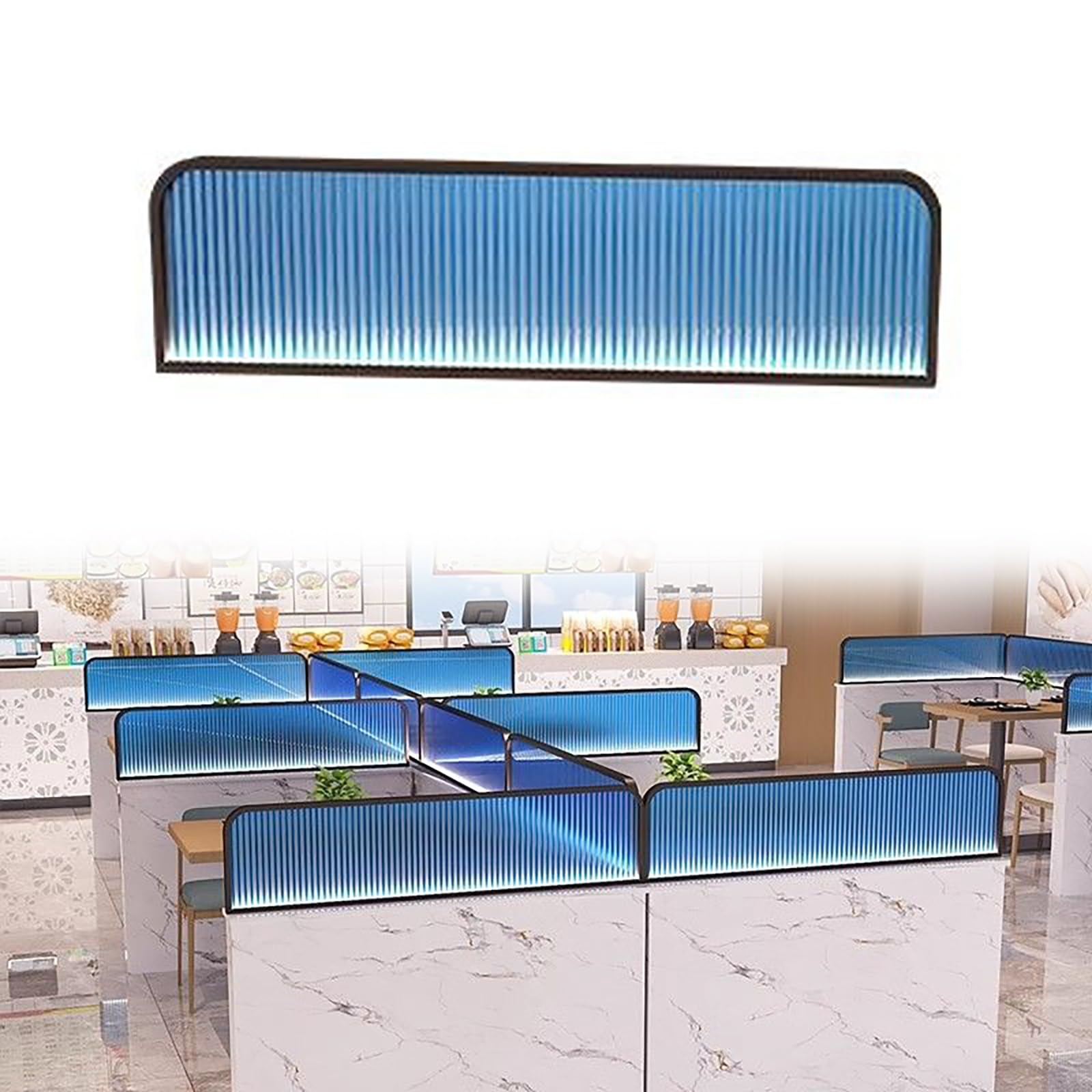KLGFBDC Stainless Steel Glass Dividers for Dining & Workspace - Opaque Privacy Separator, Countertop, Ideal for Offices & Restaurants (Blue, 60x30cm/24x12in)