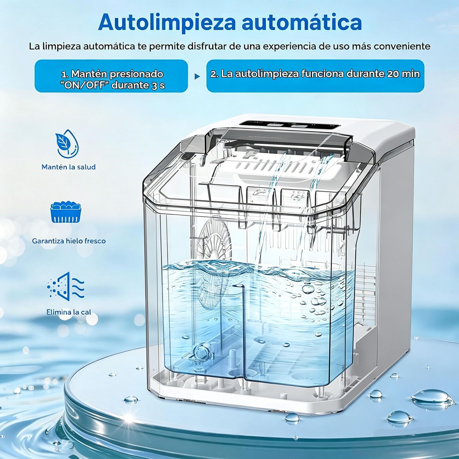 Máquina para Hacer Cubitos de Hielo | 15Kg/24H, 9 Cubitos de Hielo en 6 Min,1.3L,Maquina de Hacer Hielo Autolimpiable,con aAsa,Pala,para el Hogar Fiesta Cocina Bar