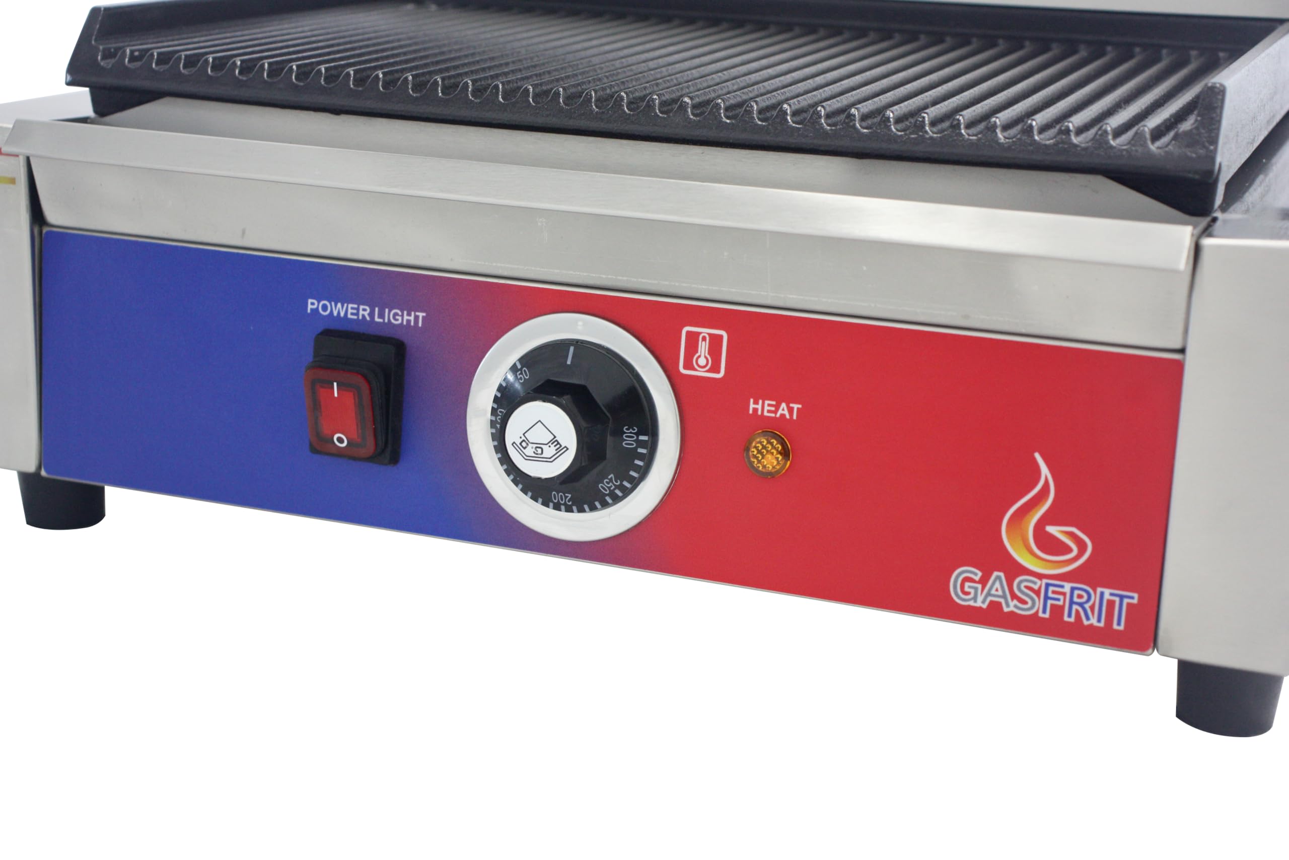 Professioneller elektrischer Kontaktgrill – Grillplatte für Gastgewerbe mit geriffelten Platten aus Gusseisen, Thermostat E.G.O, Edelstahl – Einfach/Doppel (Einzel)