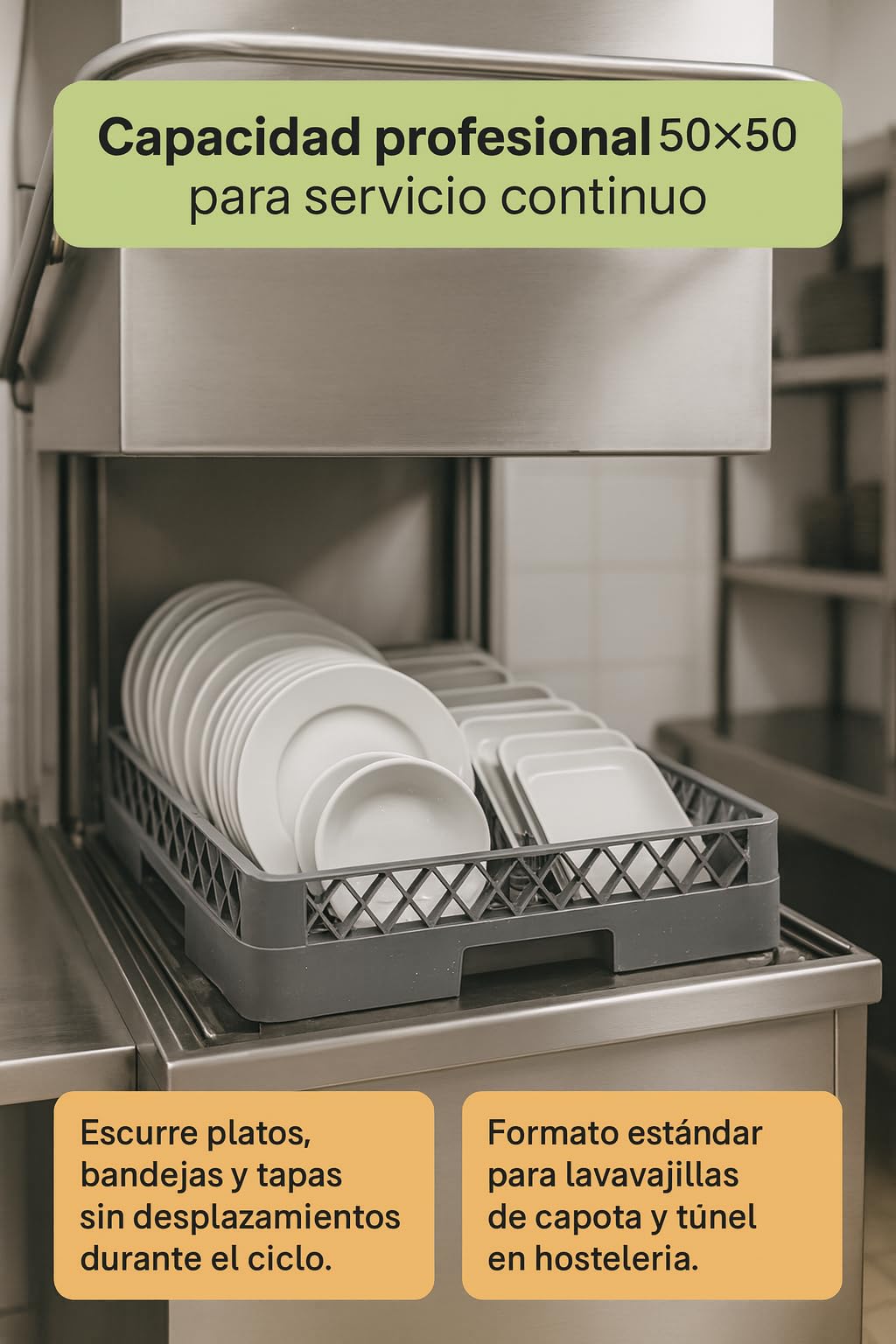 Cestino Lavastoviglie Universale Vassoio scolapiatti Bicchieri Posate Maglia Sottile 50x50x10 Cm Polipropilene Grigio Rack Essiccazione Hosteleria Cucina Industriale Ristorante