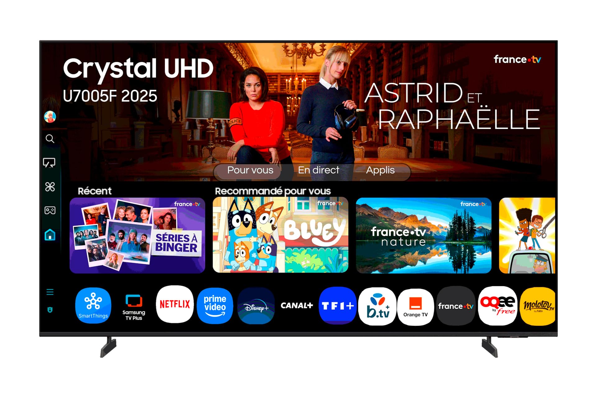 Samsung TV 43 Pouces Crystal UHD U7005 4K Smart TV, Couleurs Incroyables avec processeur Crystal 4K, écoutez Tous Les Haut-parleurs avec Q-Symphony, Vos données protégées Knox Security