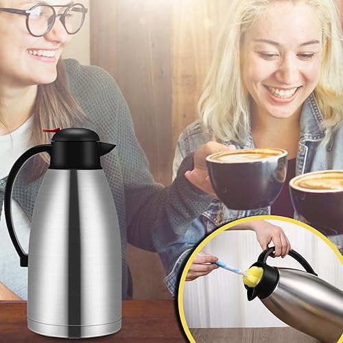 Miniatura 6 de Nuogo 2 jarras térmicas de café de 102 onzas con aislamiento de acero inoxidable de doble pared al vacío, olla térmica con cepillo para uso en casa