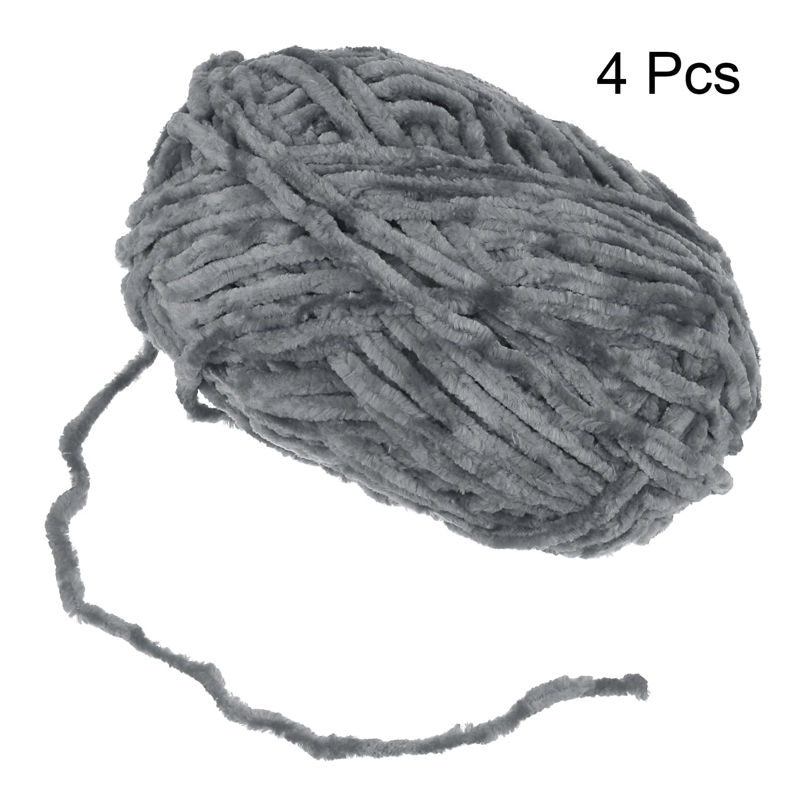 QUARKZMAN 4pz Filato di Velluto Morbido Filato di Chenille 4x100g/14.1oz (347iarde) Filato Soffice e Caldo per Maglia Uncinetto Tessitura Coperte Borse Sciarpe Guanti, Grigio Scuro