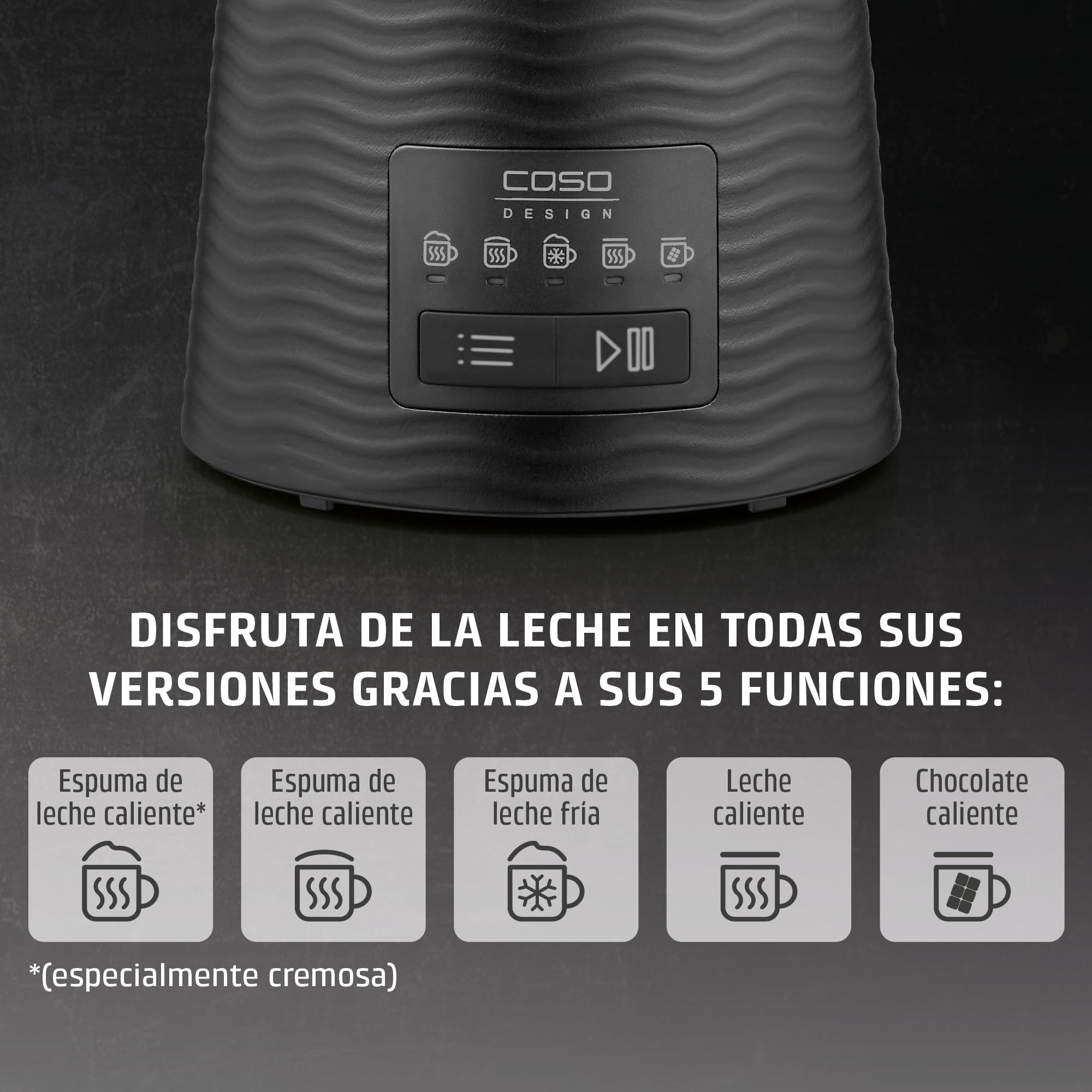 CASO CappuLatte - Espumador de leche eléctrico, espuma cremosa, espumador de leche caliente y frío, cacao, chocolate caliente, recipiente de vidrio extraíble, apto para lavavajillas, 5 funciones