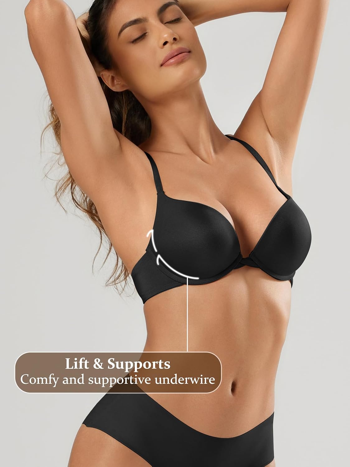 Push Up Bras for Women Demi Tshirt Bra Add 1 Cup Padded Sexy Plunge Smooth Underwire - Image 5