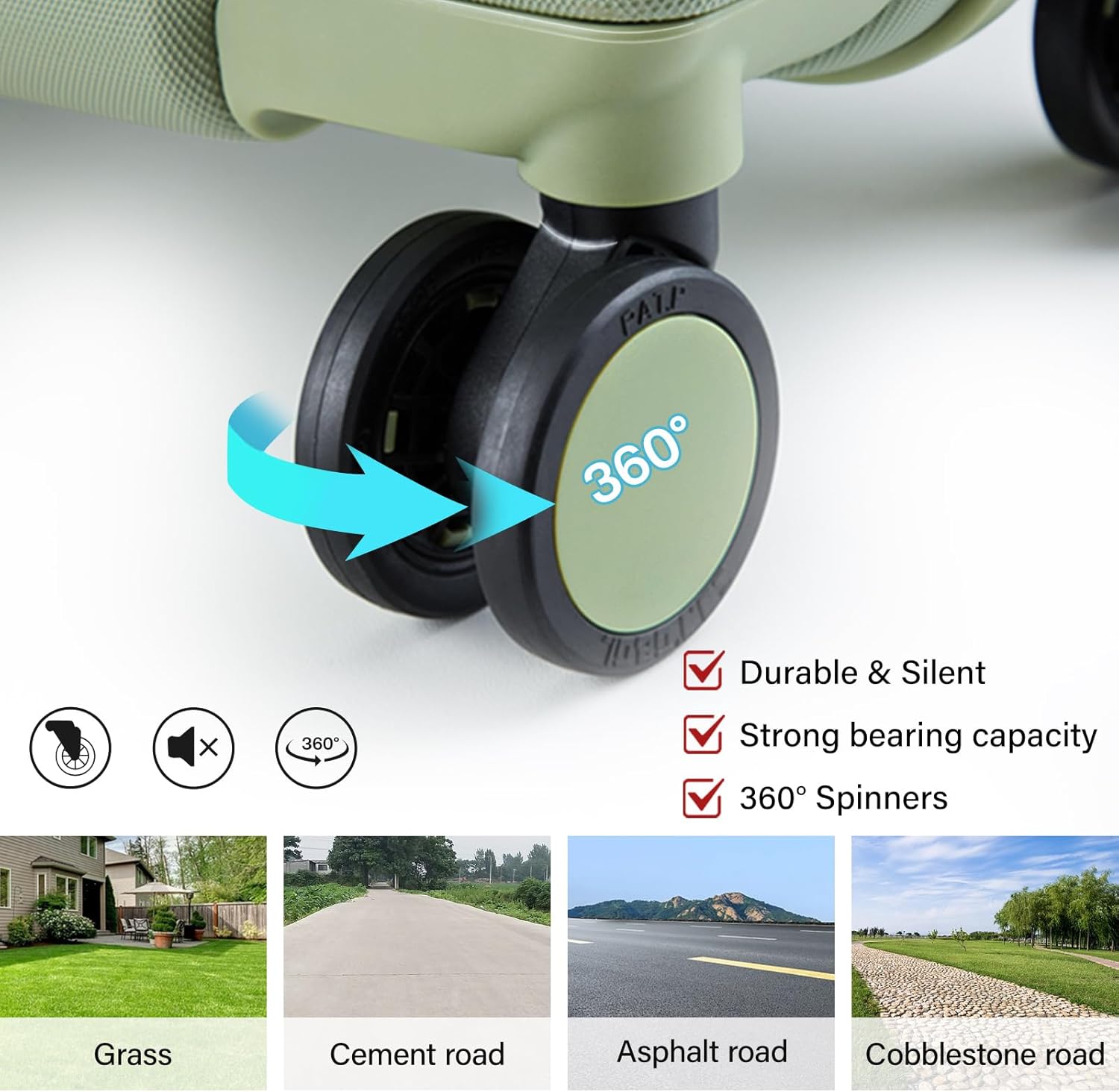 Hanke 20 Inch Hard Shell Suitcases with Spinner Wheels, Lightweight Carry On Luggage 22x14x9 Airline Approved Built-in TSA Lock, Durable Suitcase Rolling Luggage Carry-On Bag(Bamboo Green) - Image 4