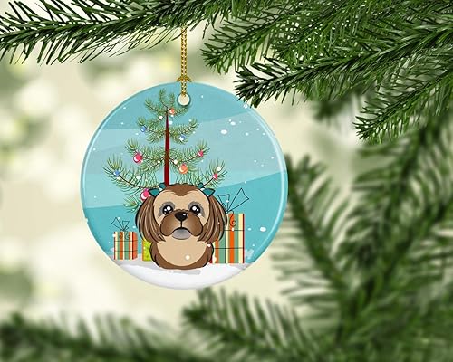 Miniatura 2 de Caroline's Treasures Árbol de Navidad y marrón chocolate Shih Tzu adorno de cerámica colgante para árbol de Navidad, decoración colgante para el