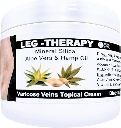 Venas varicosas fatiga muscular de pierna pesadez crema calmante alivio terapia de piernas sílice mineral aloe vera y aceite de semilla de cáñamo