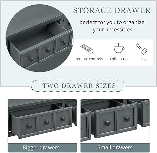 Miniatura 13 de Merax Mesa de sofá larga con cajones y estante para entrada, mesa de pasillo de fácil montaje, color blanco antiguo Blanco antiguo,Espresso,Gris