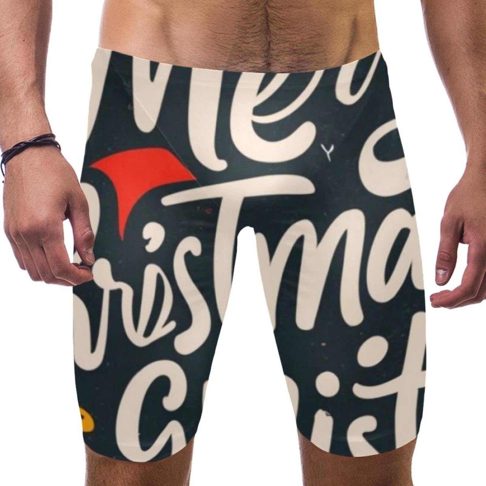 Happy Christmas Swimsuit for Men & Boys,Competition Lap Swim Suit, Square Leg Endurance Training Multicoloured