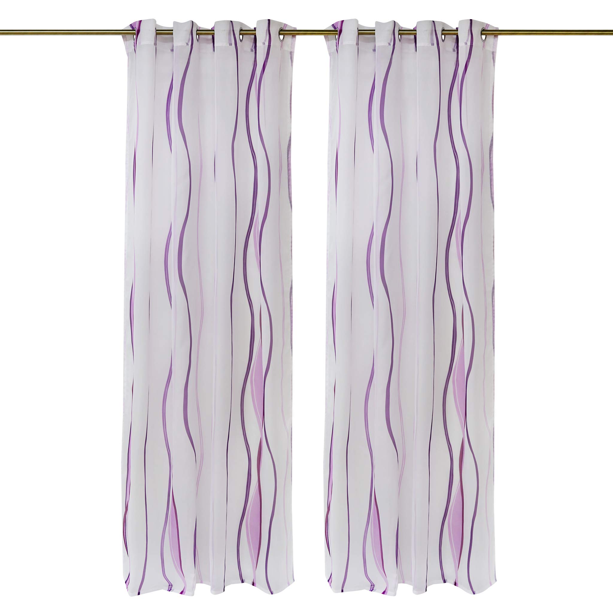 Joyswahl Gardine Voile Vorhang mit Wellen-Muster »Alwine« Schals Fenster Vorhänge BxH 140x225cm Violett mit Ösen 2er Pack