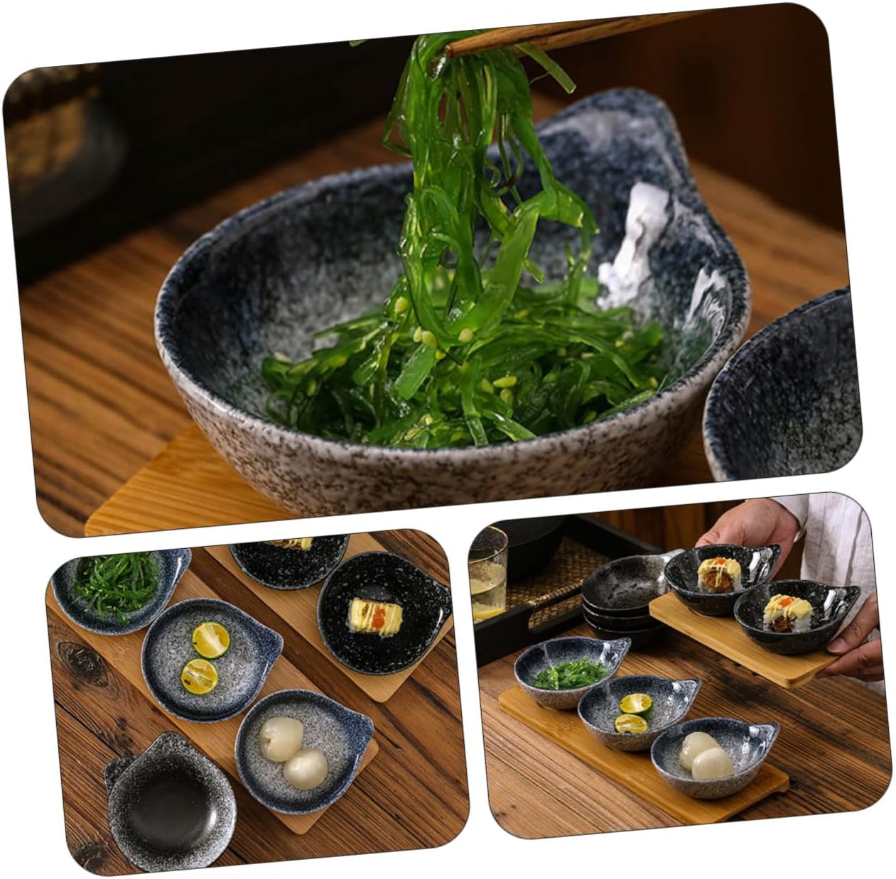 Zerodeko 1Set Japanese Style Ceramic Side Dish Plates with Tray Multi Function Seasoning Dishes Sauce Dipping Bowls for Appetizers Includes Plates for Sharing