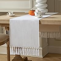 Vista 63 de ZeeMart Light Grey Table Runners 108 Inches Long, Burlap Linen Style Rustic Farmhouse Table Runner, Long Boho Dining Table Runner, 13x108 Inches