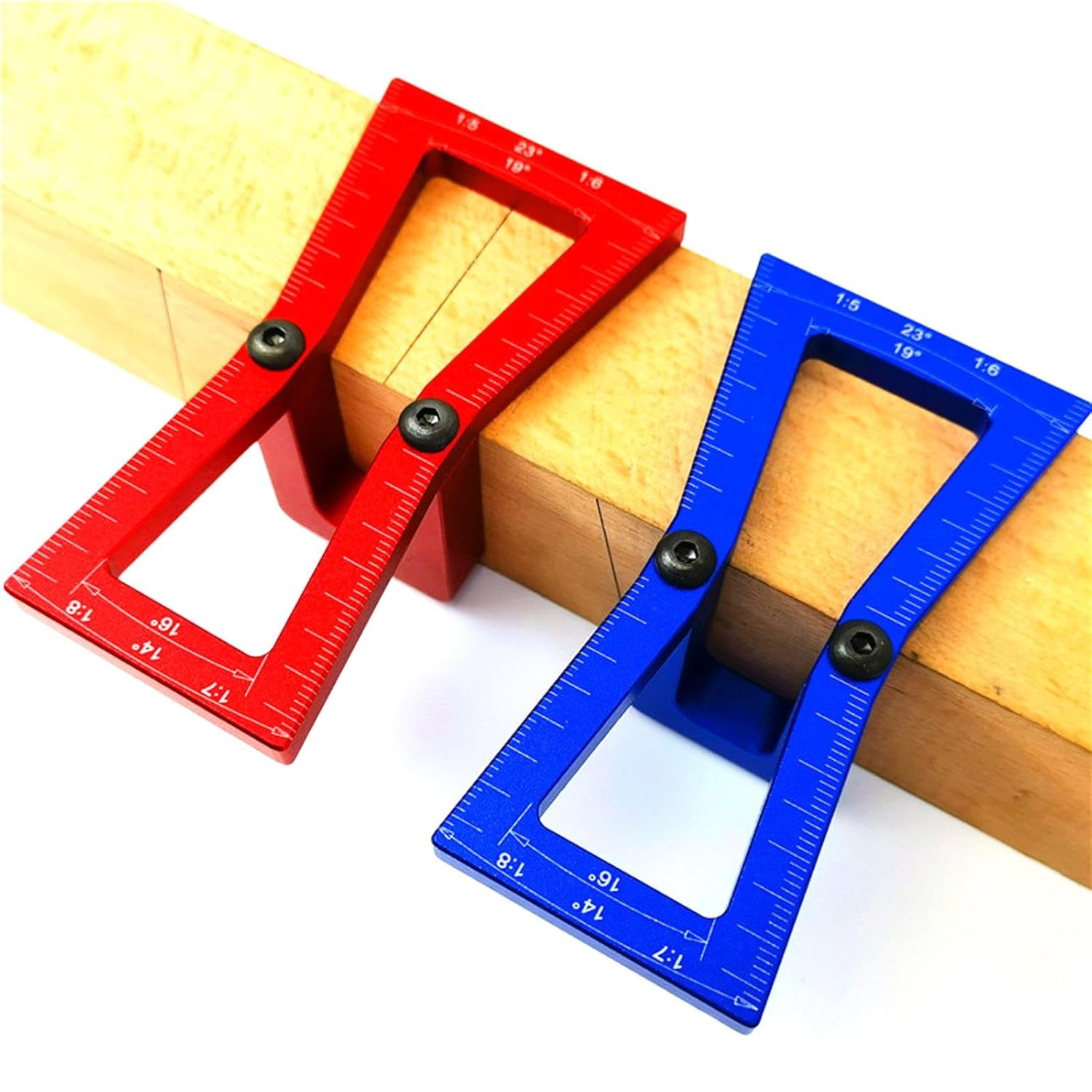 SEIWEI 2PCS Dovetail Marker, Aluminum Alloy Dovetail Marking Jig, Woodworking Dovetail Ruler Marker, Dovetail Jig Guide for Cork, Hardwood, Blue+Red