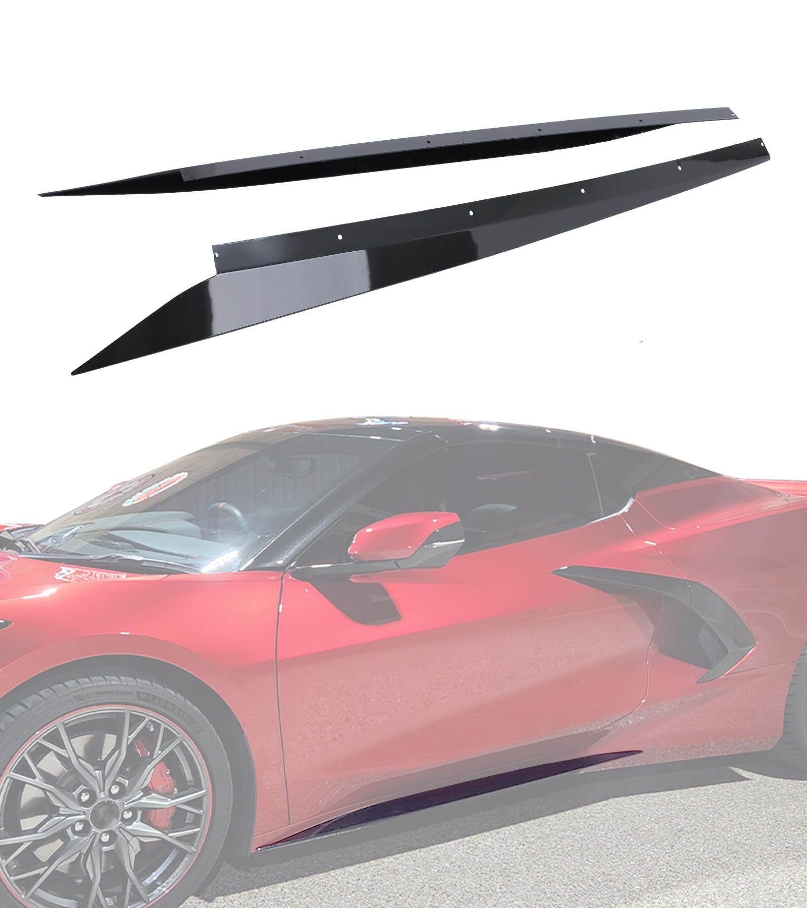 5VM Style Carbon Fiber Print Side Skirts For 2020-2025 Corvette C8 Stingray & Z51 - Aggressive Exterior Lip Splitter Extensions
