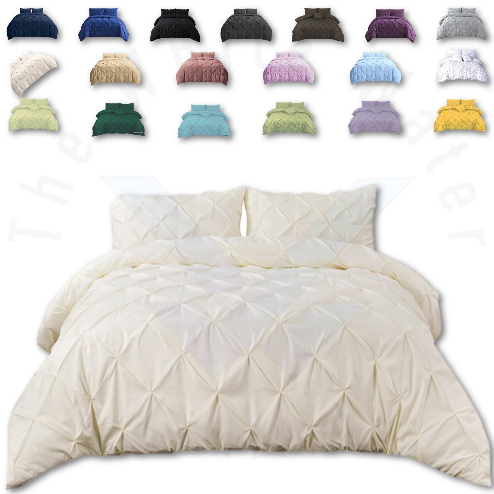 TheWhiteWater Duvet Set - 2in1 Single - Cream Bedding Set - Duvet Cover + Matching Pillowcases - Hotel Style Cotton Blend Polycotton Pintuck Cover (Cream, 2in1 Pintuck - Single)
