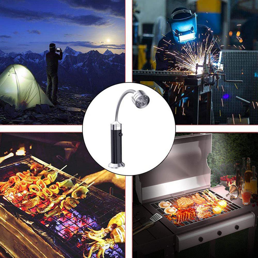 SEIWEI Juego de luces para parrilla, potente base magnética, luces LED superbrillantes para barbacoa, cuello de cisne flexible de 360 grados con caja de almacenamiento para luces de parrilla al aire