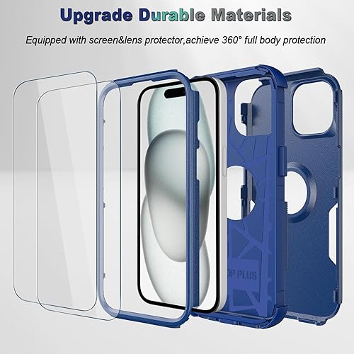 Miniatura 5 de Funda para iPhone 15, 2 protectores de pantalla de vidrio templado, a prueba de caídas de 10 pies, antideslizante, a prueba de golpes, funda para