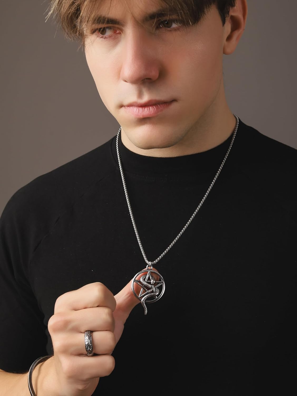 HAQUIL Snake Necklace, Wiccan Pentagram Snake Pendant, Box Chain, Wiccan Goth Jewelry Gift for Men and Women - Image 6