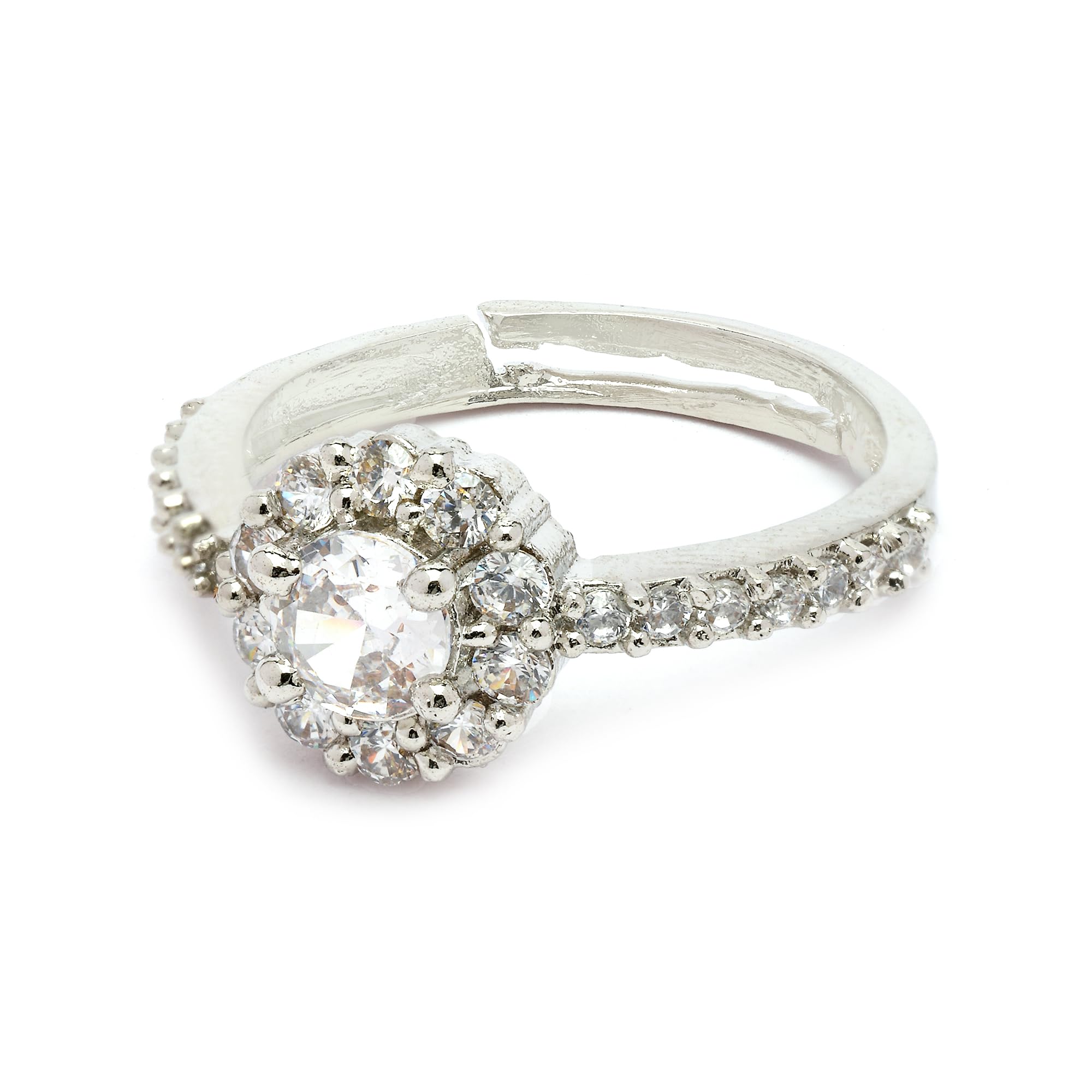 Brass Elegant Rhodium Plated Round White American Diamond Studded With Cz Detailing Adjustable Ring For Women & Girls|Gold|Silver-image-43
