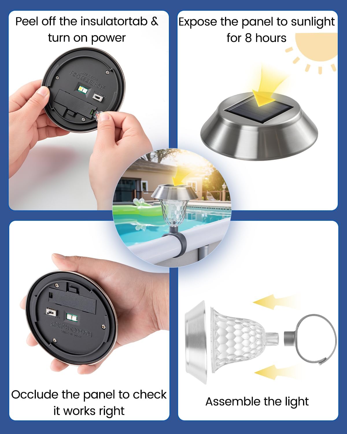 Pool Lights for Above Ground Pools, Sloar Pool Lights Frame Pool Decoration, Energy Saving LED Warm White Light at Night Lighting and Decor for Frame Swimming Pools, Trampoline (4Pcs)