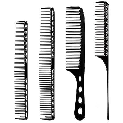CGBARBER 4 Types Aluminum Hair Combs for Cutting Stainless Steel Hair Tail Metal Comb (Black)