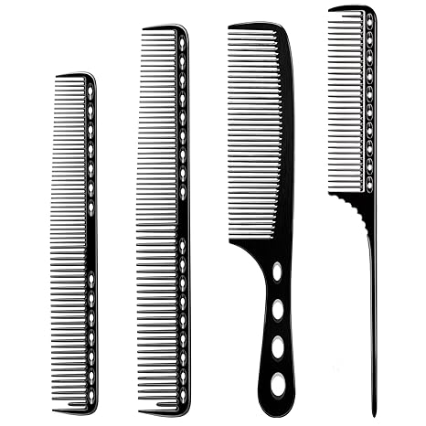 CGBARBER 4 Types Aluminum Hair Combs for Cutting Stainless Steel Hair Tail Metal Comb (Black)