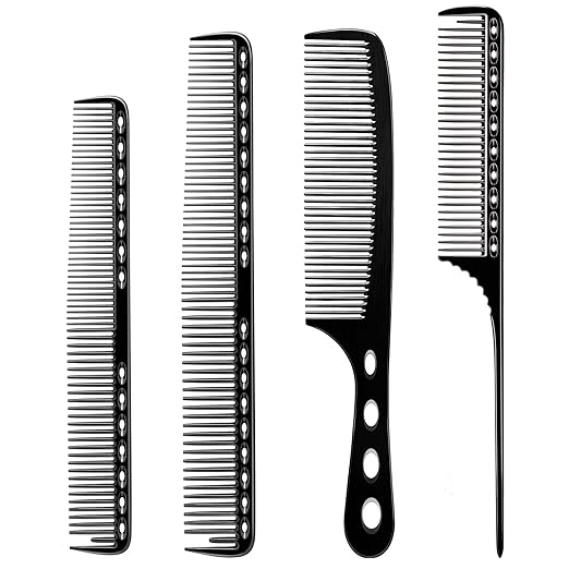 CGBARBER 4 Types Aluminum Hair Combs for Cutting Stainless Steel Hair Tail Metal Comb (Black)