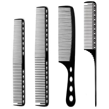 CGBARBER 4 Types Aluminum Hair Combs for Cutting Stainless Steel Hair Tail Metal Comb (Black)
