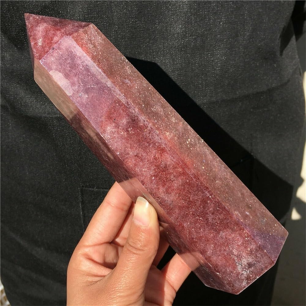 KatLin Natural Strawberry Crystal Obelisk Home Decoration Wine Crystal Ornaments (Size : 300-350g)